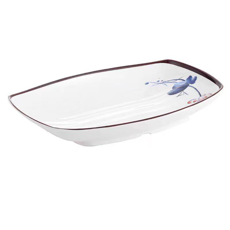 Melamine Rectangular Dinner Plate for Hot Pot, BBQ, and Cold Dishes - Porcelain-Look Restaurant Plate.