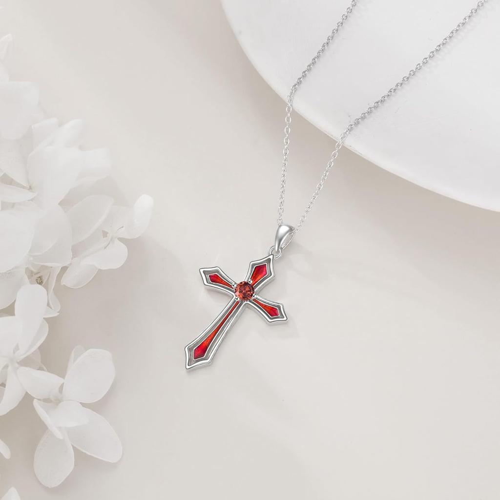 New European and American Cross Pendant Necklace, Simple and Fashionable Birthstone Necklace, Suitable