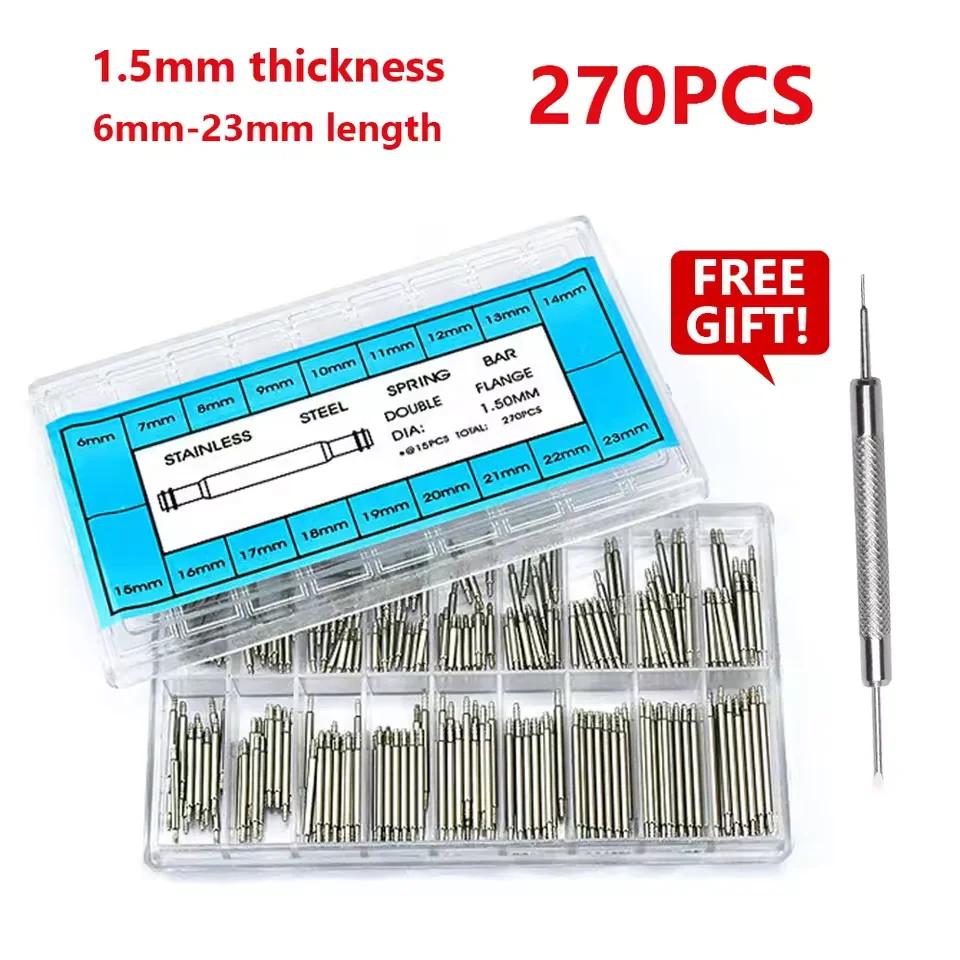 270pcs/set Strainless Steel Spring Bars Dia 1.5mm/1.8mm Length8mm - 25mm/6mm - 23mm Watchband Strap Belt Watch Repair Tools Pin