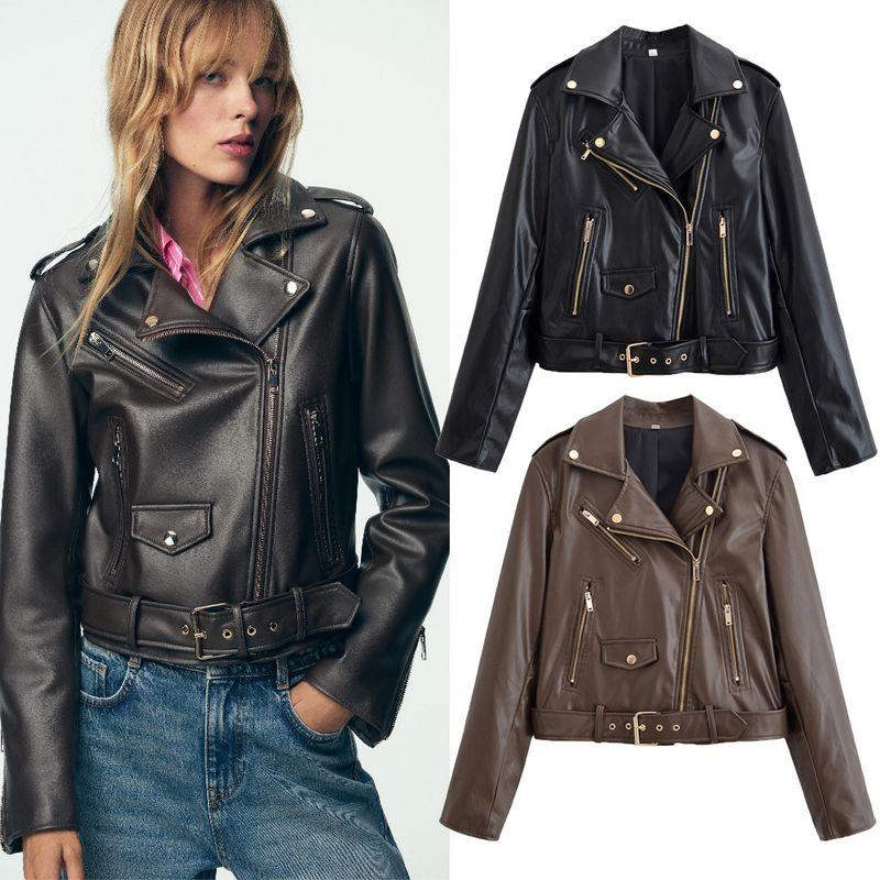 Za New Fall Women's Clothing 2025 Fashion Style Fashion All-Match Pu Machine Car Style Leather Jacket Coat 3046064
