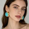 Elegant Peacock Blue Gemstone Earrings: Unique Natural Stone Round Studs for Women