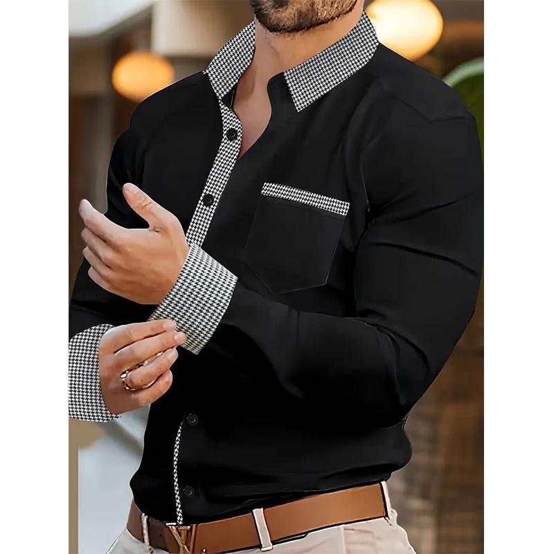 

Мужская рубашка с длинным рукавом на пуговицах для весны и осени с 3D цифровой печатью для повседневного досуга и модного дизайна M чёрный