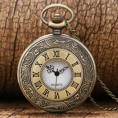 Vintage Charm Pocketwatch Classic Retro Fashion Roman Number Quartz Steampunk Pocket Watch Women Man Necklace Pendant with Chain
