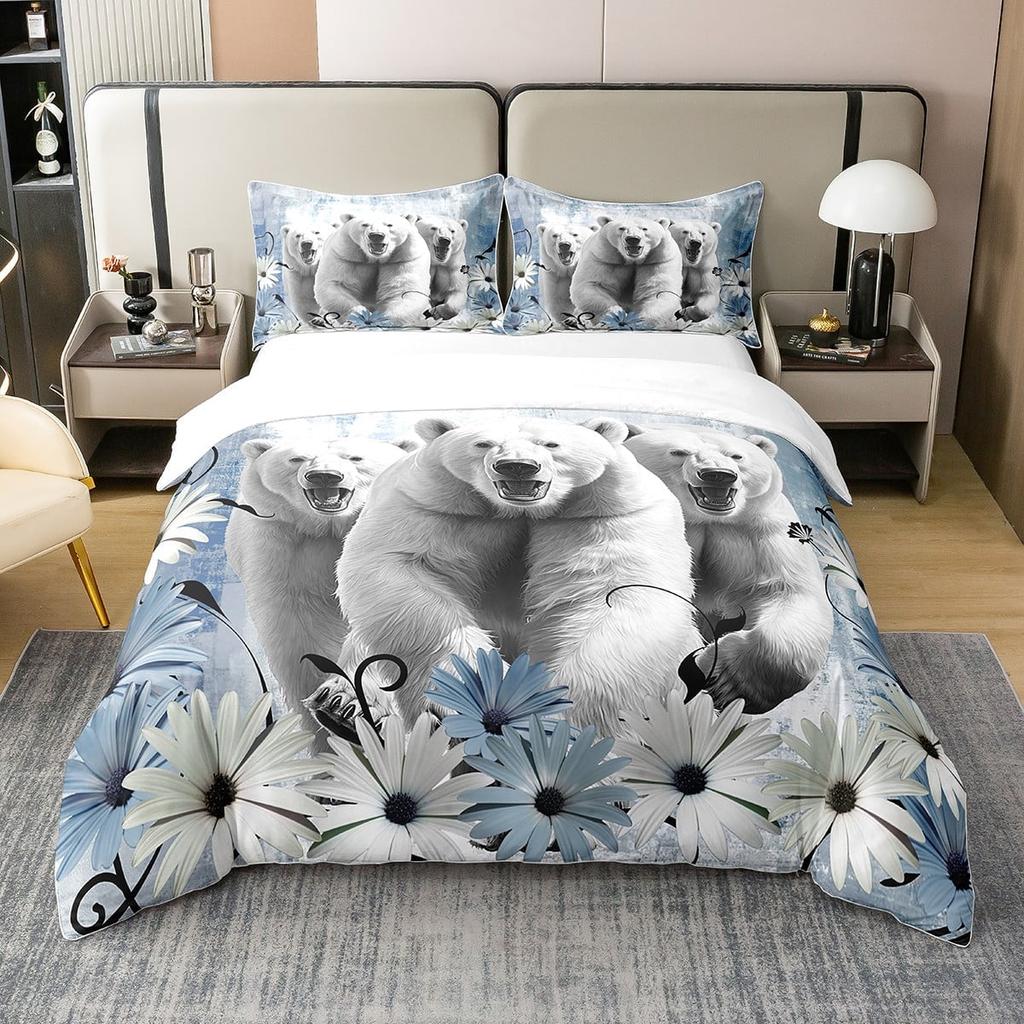 Comforter Polar Bear Queen Size Natural Sunset Sky Arctic Glacier Ice Lake Lovely Wild Animal Comforter Warm