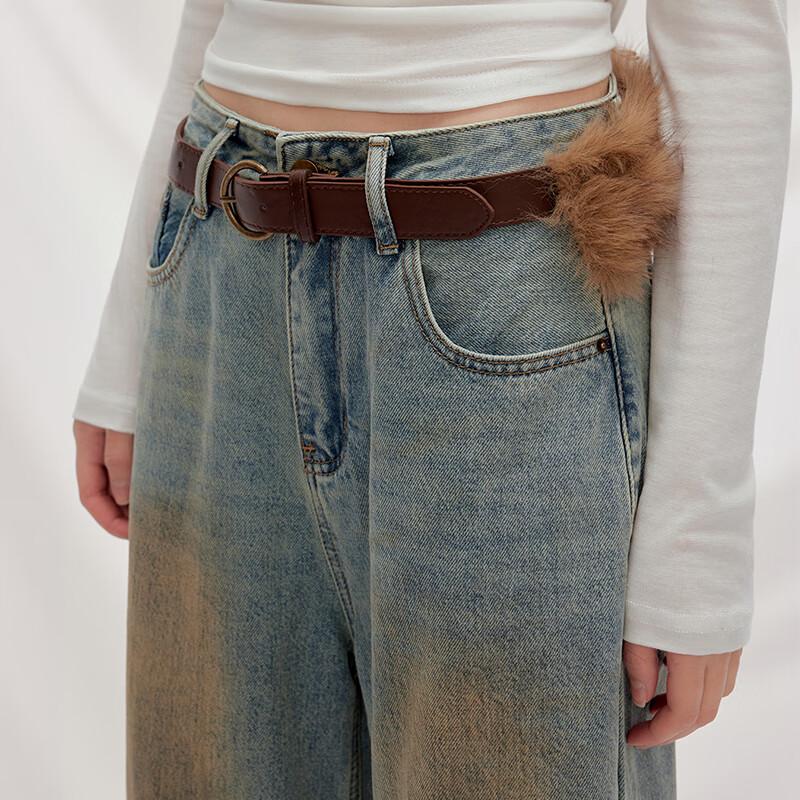 unifree High-Waist Contrast Washed Straight Leg Jeans