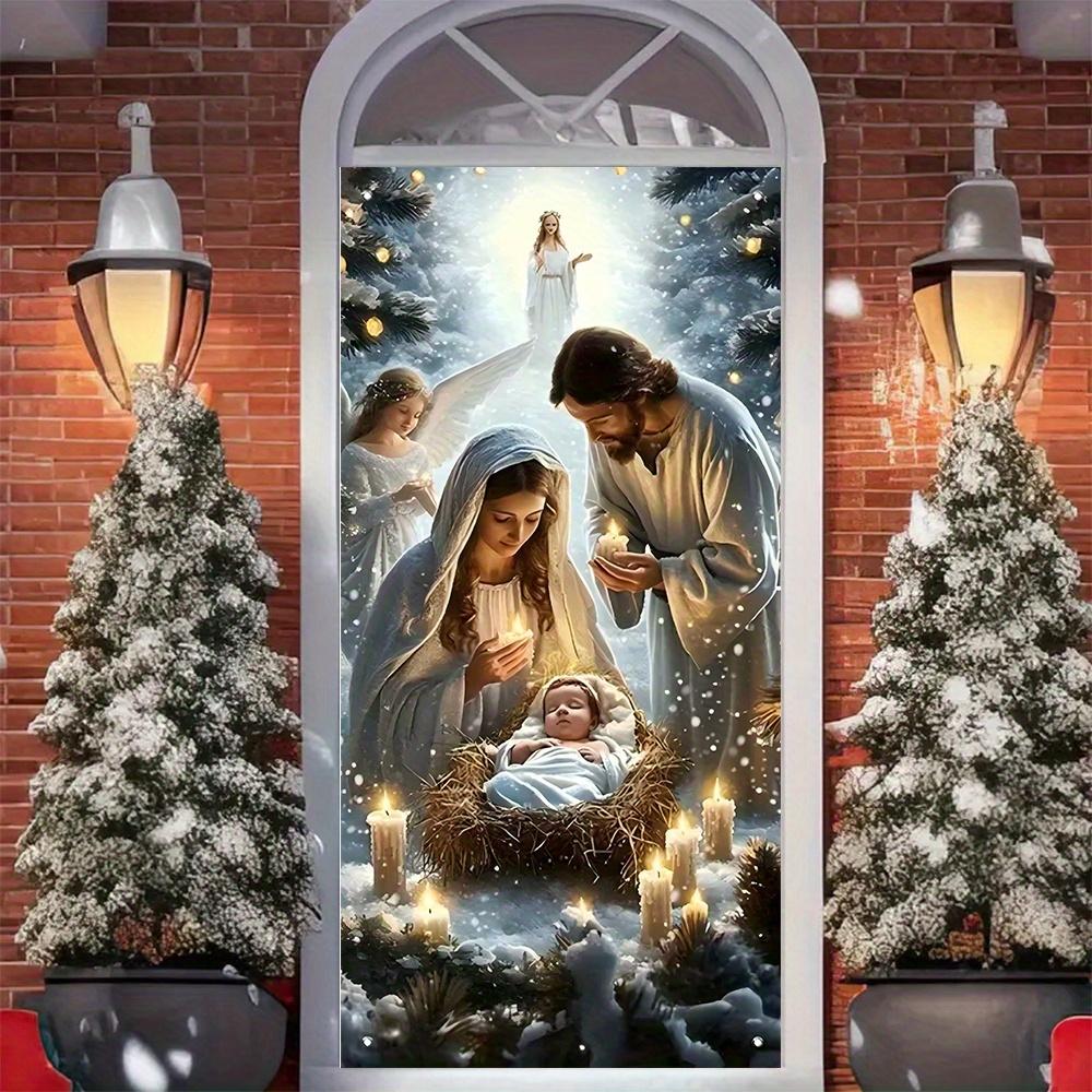 2D door banner Christmas curtain, polyester material, indoor/outdoor decoration