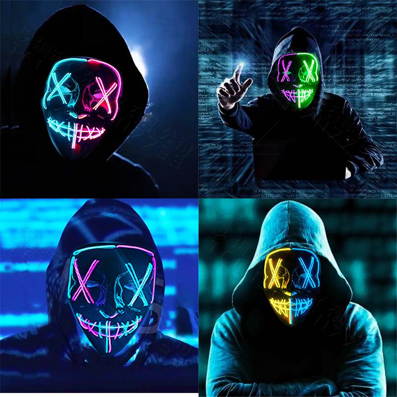 EL Cold Light LED Halloween Mask - Luminous Black V Mask for Shuffle Dance