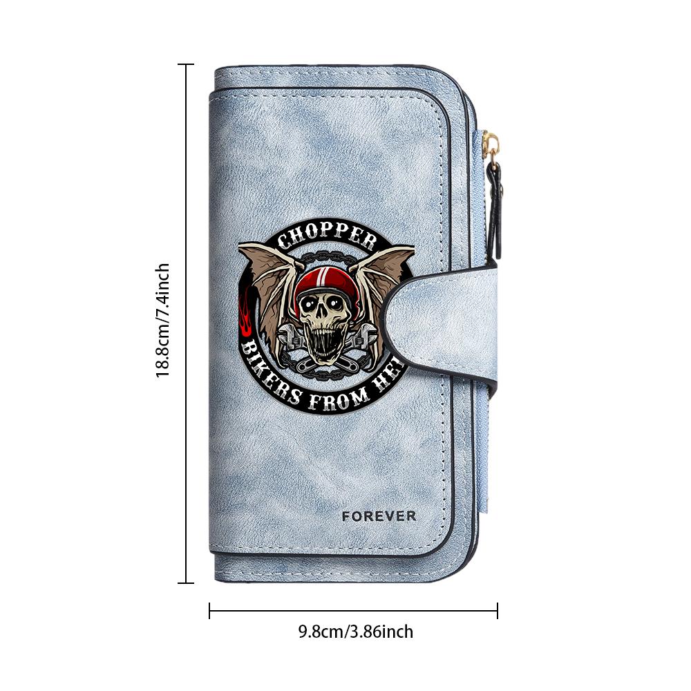 Gothic Skull Biker Pattern Long Wallet Multi Slot Card Holder Coin Purse