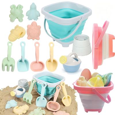 Strandspielzeug-Set für Kinder, faltbarer Silikon-Eimer und Schaufel-Set mit Sandformen, Strandutensilien für das Spielen im Freien Sommer