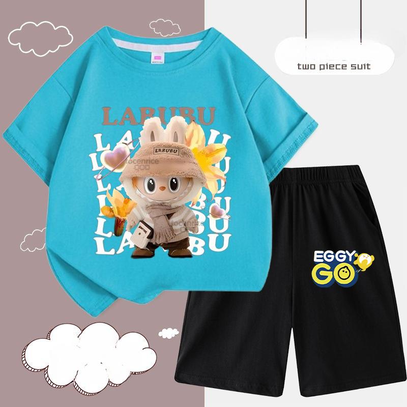 Children's LBB Fashion Casual Short-sleeved Shirt and Shorts Two-piece Set, Summer Loose Sportswear for Boys and Girls