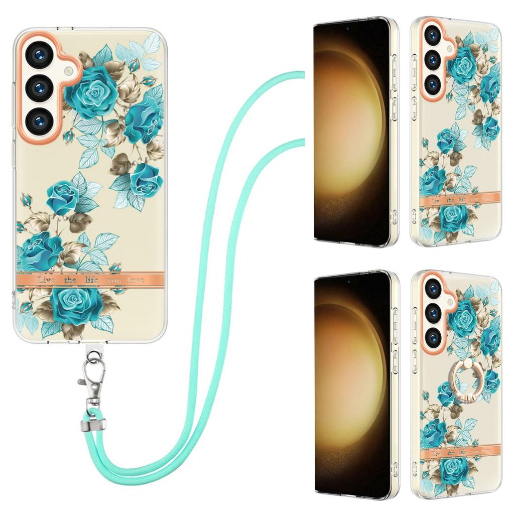 Blue Rose Detachable Buckle Lanyard or Anti Fall Ring or Smooth Design Transparent Case for Samsung iPhone Xiaomi Redmi Oppo Moto Nokia...