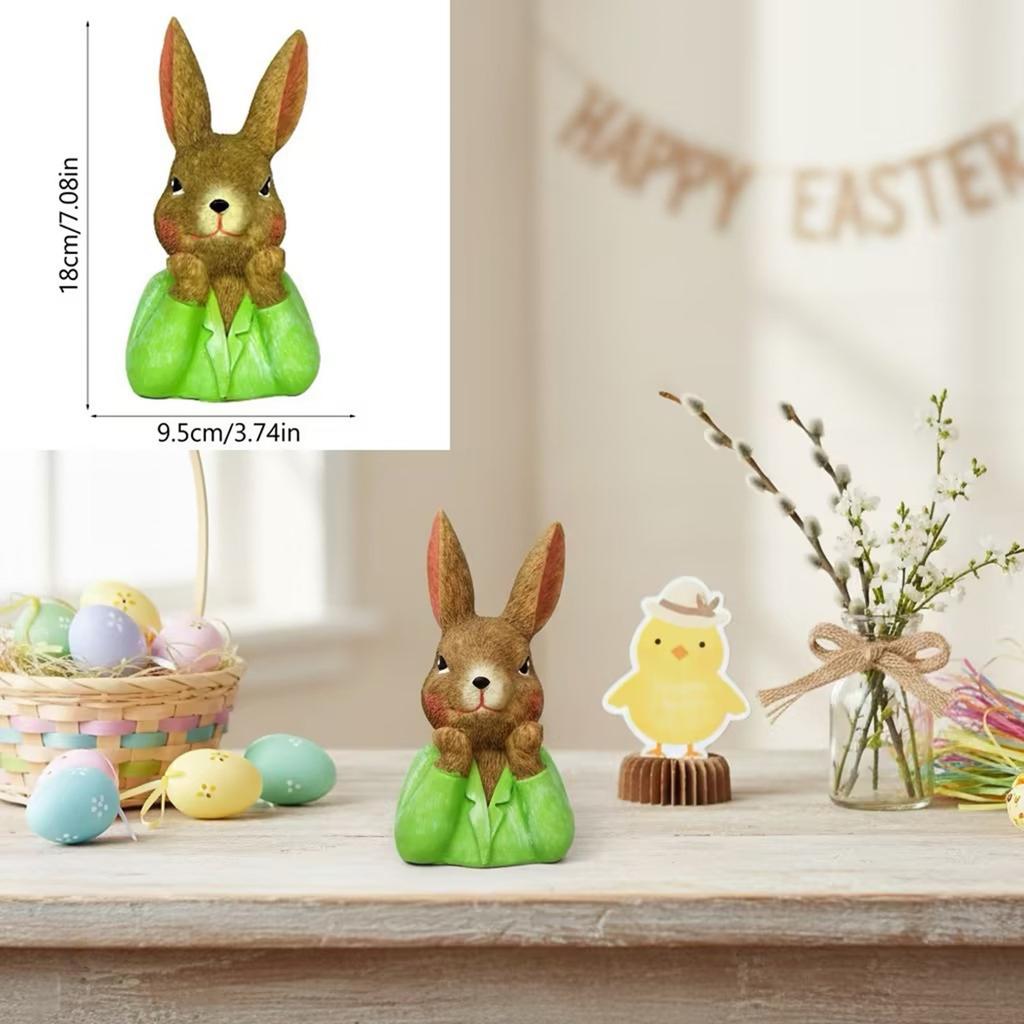 Artistic Resin Easter Rabbit Desktop Decors Handmade Holiday Gift Celebratory Rabbit Statue for Family Celebration