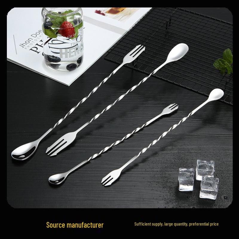 Stainless Steel 410 Double-Headed Long Handle Cocktail & Milk Tea Mixing Spoon