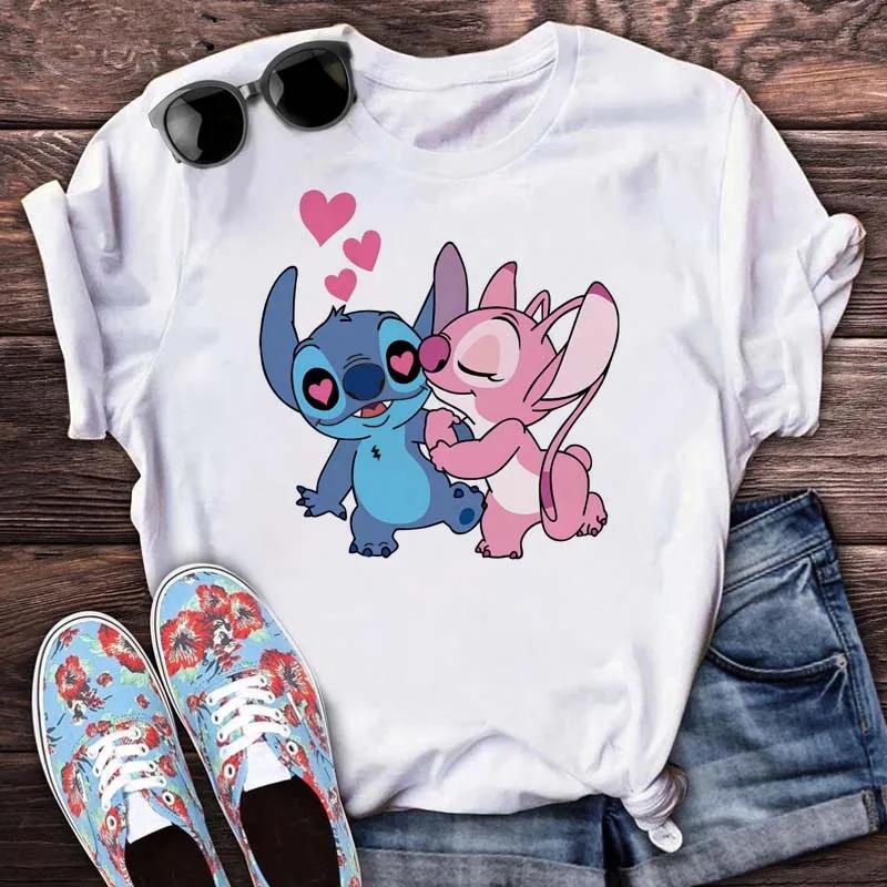 Kawaii Stitch Women's Fashion Top Casual Women's Round Neck T-Shirts Harajuku 90s Cute Stitch Women's Short Sleeves Tops Tees