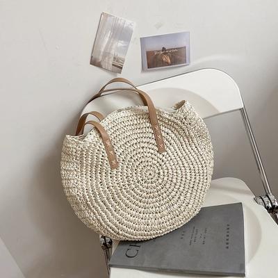 Single Shoulder Round Straw Bag Straw Bag New Hand-woven Bag Women's Large-capacity Casual Women's Bag Vacation Beach Bag