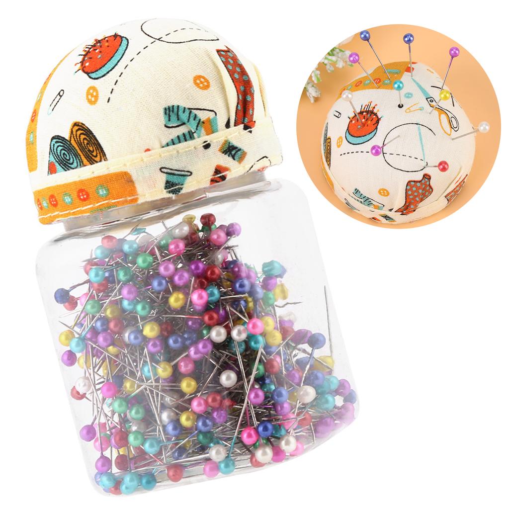 Quilting Pins with Beading Needles, Pin Cushion Bottle with Orange Fabric, Sewing Craft for Hijab, Sewing, Placemat, Dress Marking, 500 Pieces