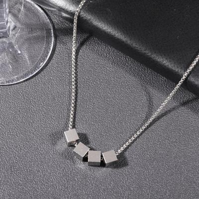 Titanium Steel Minimalist Men's Necklace with Cube Pendant - Trendy Clavicle Chain Accessory
