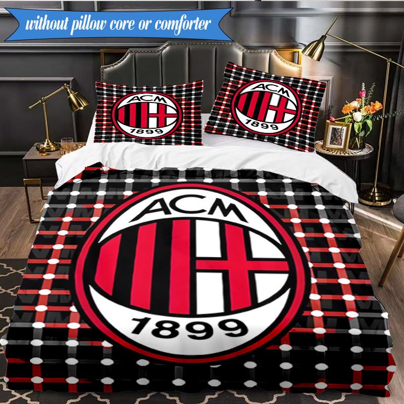 Set Biancheria da Letto Morbido Stampato AC Milan 3 Pezzi, Include 1 Copripiumino e 2 Federe Perfetto per Camera da Letto, Dormitorio, Regalo per Fan