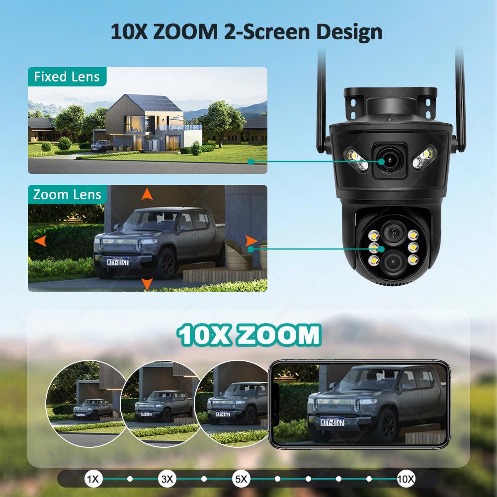 12MP 6K WiFi IP 10X Zoom Three Lens Outdoor PTZ Camera Auto Tracking 4K Video Surveillance Security Protection