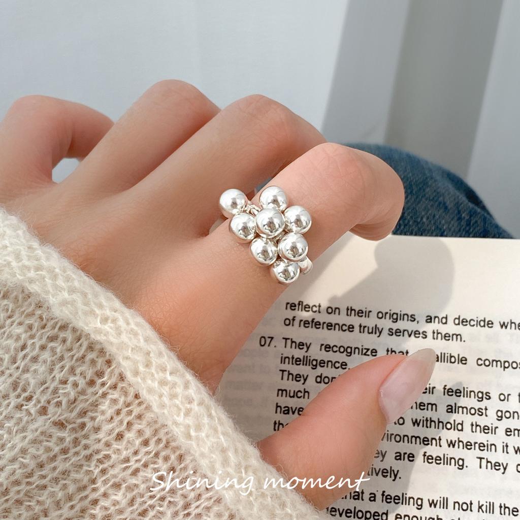 VENTFILLE CopperCreative Glossy Round Bead Ring Retro Exquisite Geometric Personality Opening Party Jewelry