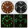 Round Luminous Wall Clock Glow In Dark Wooden Silent NonTicking Modern Style for Bedroom Decor