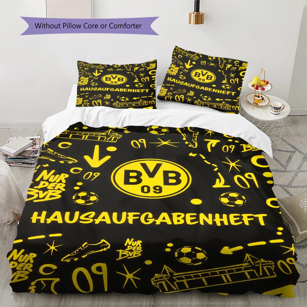 Borussia Dortmund Team Logo Muster Bettwäsche Heimdekoration Geburtstagsgeschenk (1 Bettbezug + 2 Kissenbezüge, ohne Füllung)