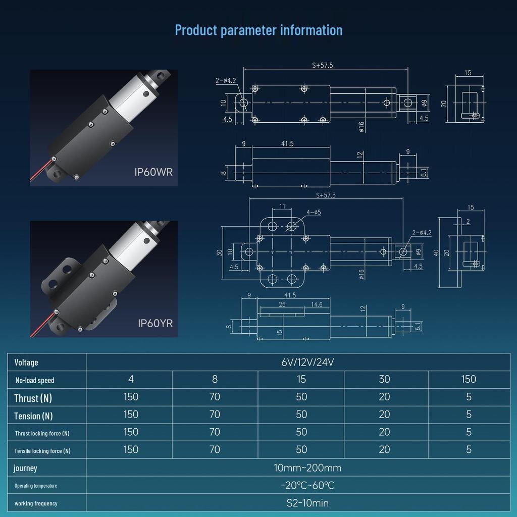 Compact Electric Telescopic Linear Motor 12/24V: Micro DC Reciprocating Actuator Rod, IP60 Protection