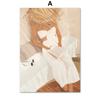 Girl Book Cat Leaf Illustration Wall Art Canvas Painting Abstract Posters & Prints Hotel Bar Wall Pictures For Living Room Decor