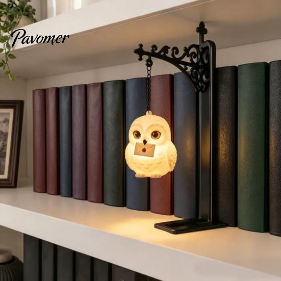 Indoor Hanging Lantern for Vacations Magic Owl Bird Deer Bookend Lamp, Gothic Metal Bookshelf Light, Relaxed Reading Light Den Vintage Library Animal