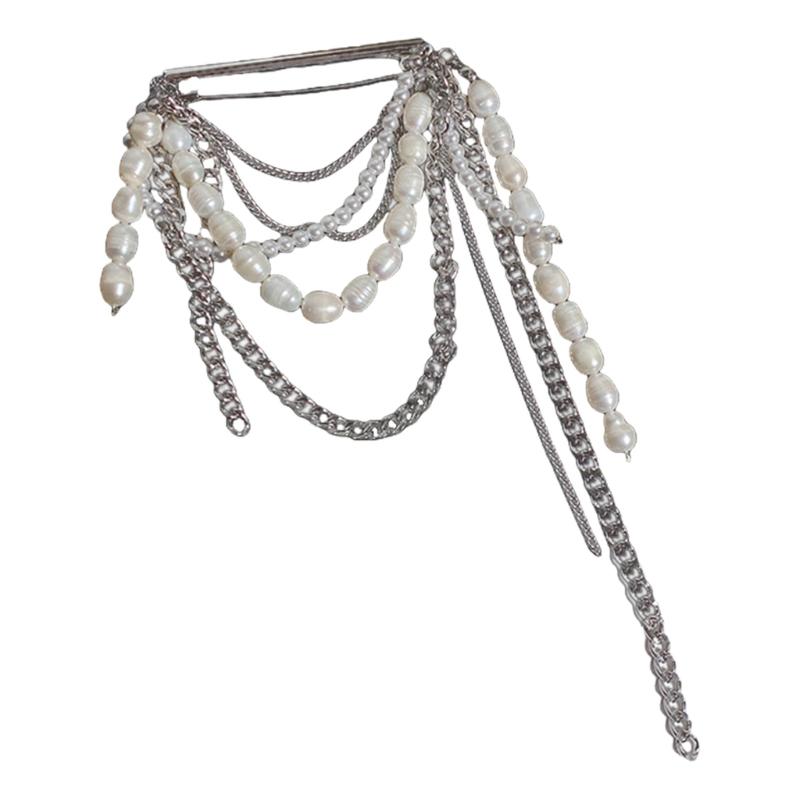 

Vintage Layered Fringe Chain Brooch With Alloy And Pearls Accents Shimmering Fringe Pin For Jackets Coats Accessories 1