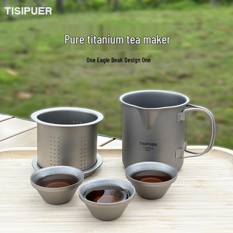 450ml Titanium Tea Infuser Set: Lightweight, Portable for Travel, Camping, Home & Office Use