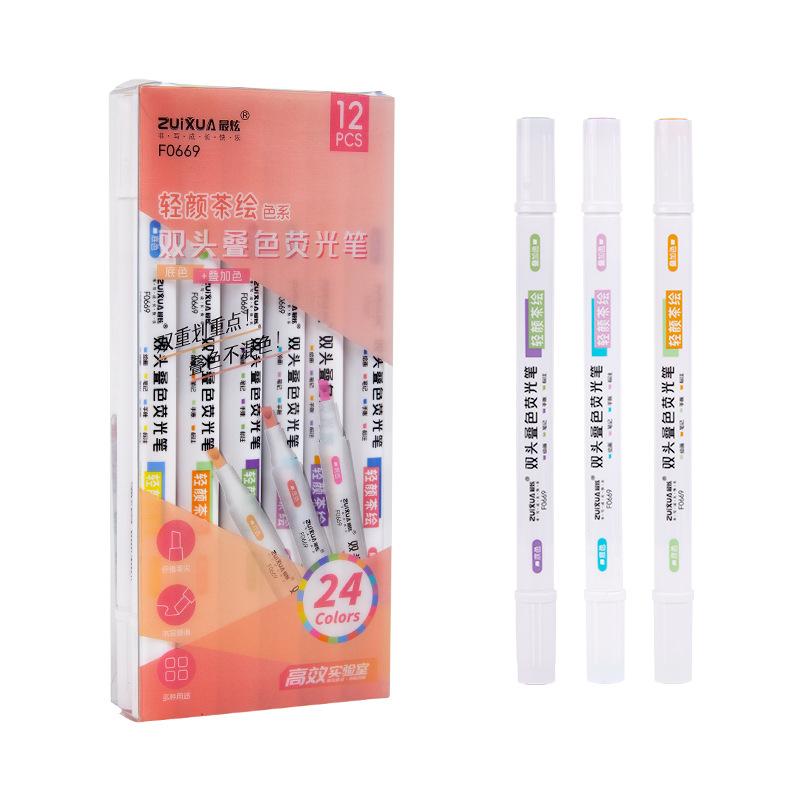 Notebook Soft-tip Student Marker with Colored Fluorescent Pen for Highlighting Key Points, Large Capacity, Double-ended