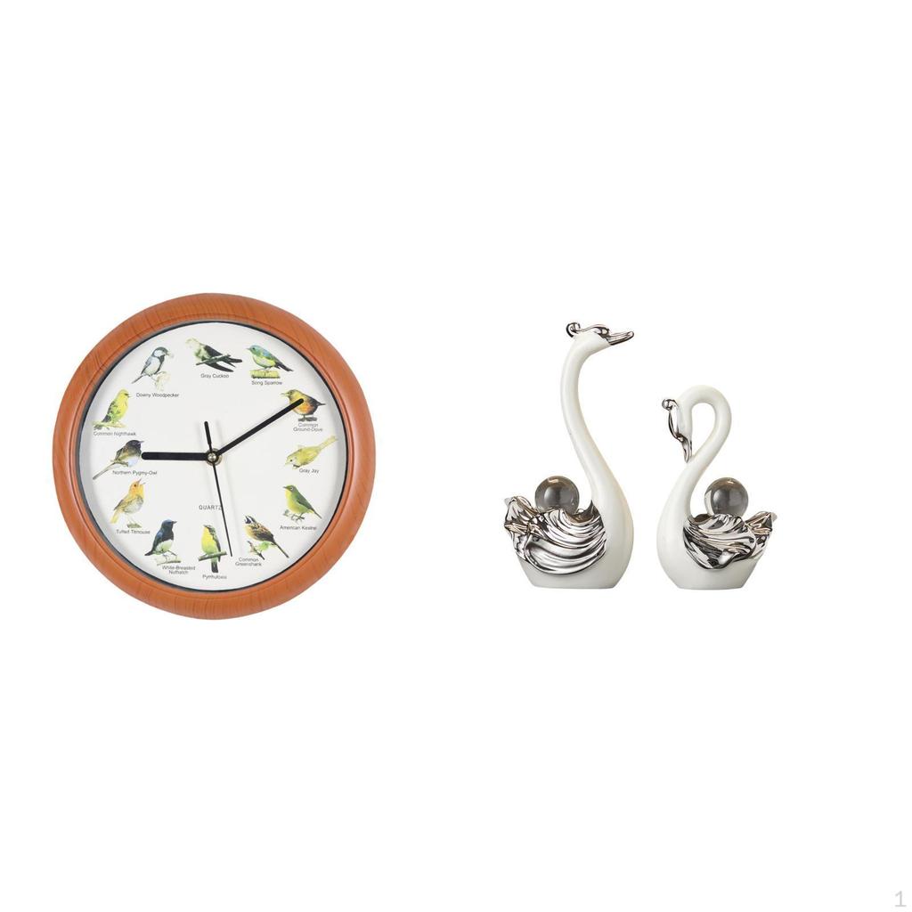 Swan Bird Wall Clock Sculpture Porcelain Figurine Collection Decorative Hanging Ornament for