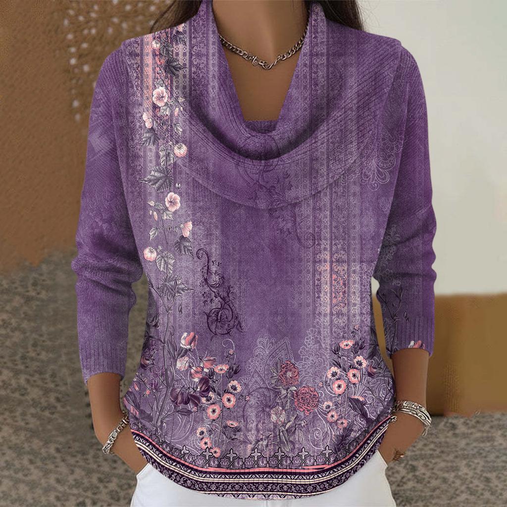 Dámský ležérní a módní svetr s dlouhým rukávem a potiskem, kulatým výstřihem