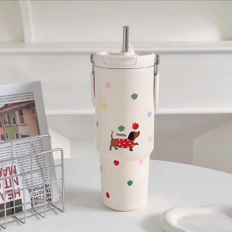 Large-Capacity Thermos Cup for Girls, High-Looking 2024 New Model Straw Cup, Student Portable Water Cup, Giant Size