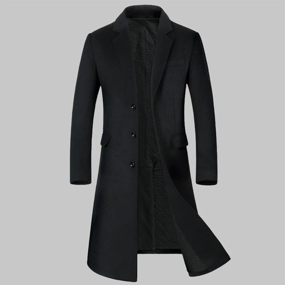Cappotto da uomo Primavera Autunno Cappotto di lana da uomo Lungo Sopra il ginocchio Collo da abito