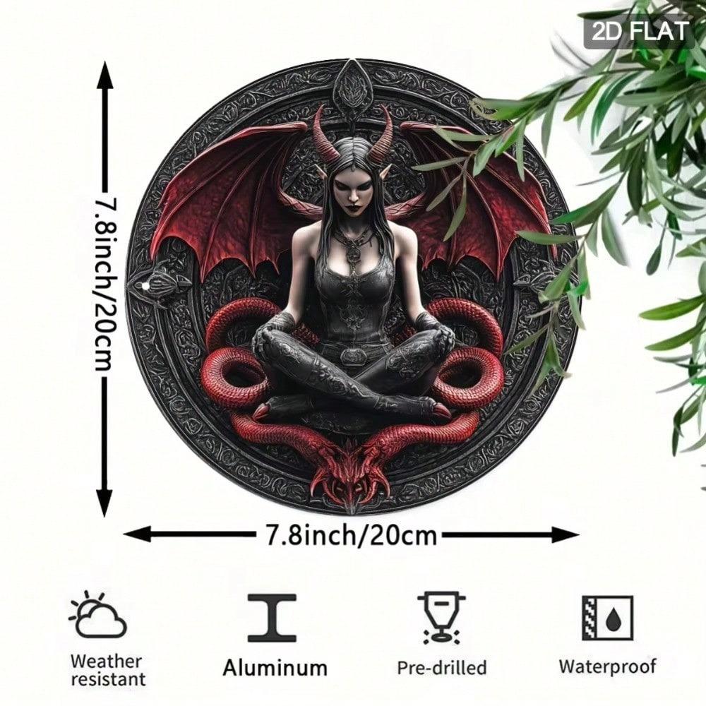 Lilith Démon Kovové Nástěnné Umění Kulatý Hliníkový Značka Halloween Domácí Dekorace