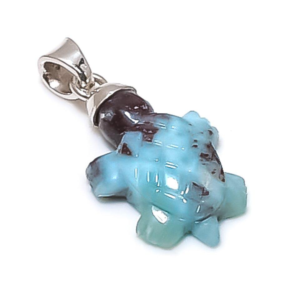 

Natural Larimar Gemstone Handmade 925 Sterling Silver Jewelry Pendant 1.22 h9e96
