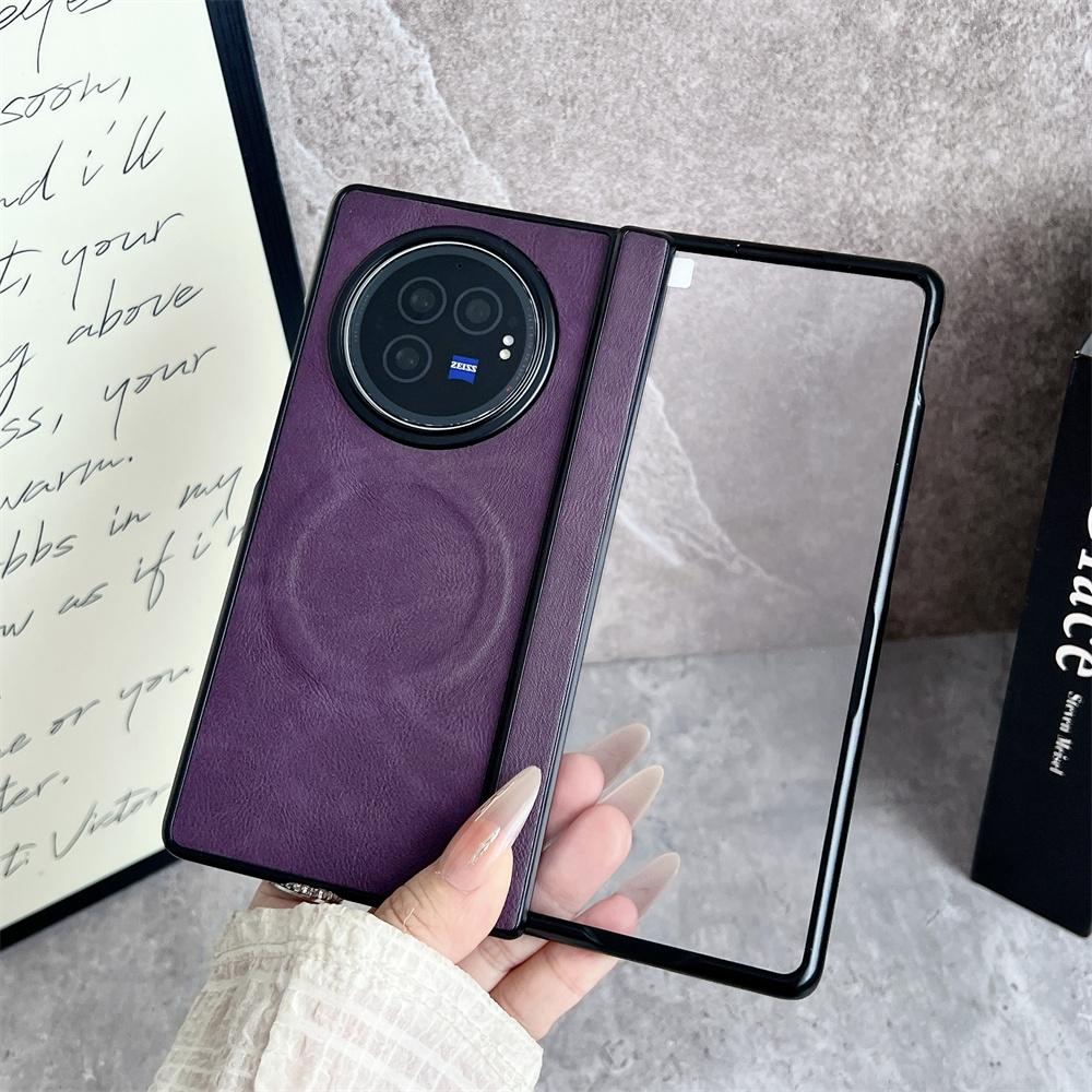 Fashion Leather Pattern Phone Case For VIVO X Fold 3 Pro Front Protection Film Hinge MagSafe Magnetic Hard Shell Back Cover
