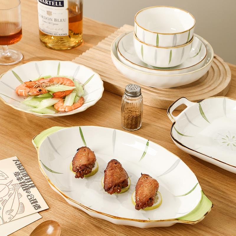 Dishes And Dishes Set Household Underglaze Color Simple Dishes And Tableware 2024 Dishes And Chopsticks Plates And Dishes Combination White Porcelain
