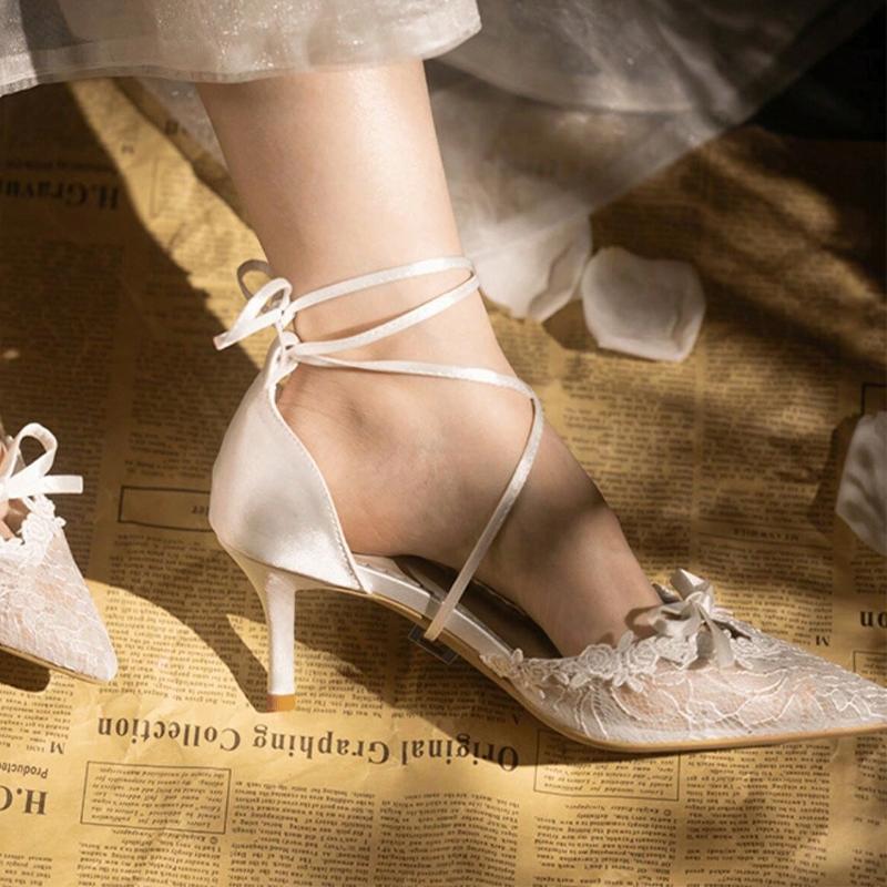 Fashion Pointed Toe Bow Women's Sandalias Elegant Mid Heels Shoes 2025 Fashion Summer Pumps Luxury Shoes Hollow Sexy Mujer Zapatillas