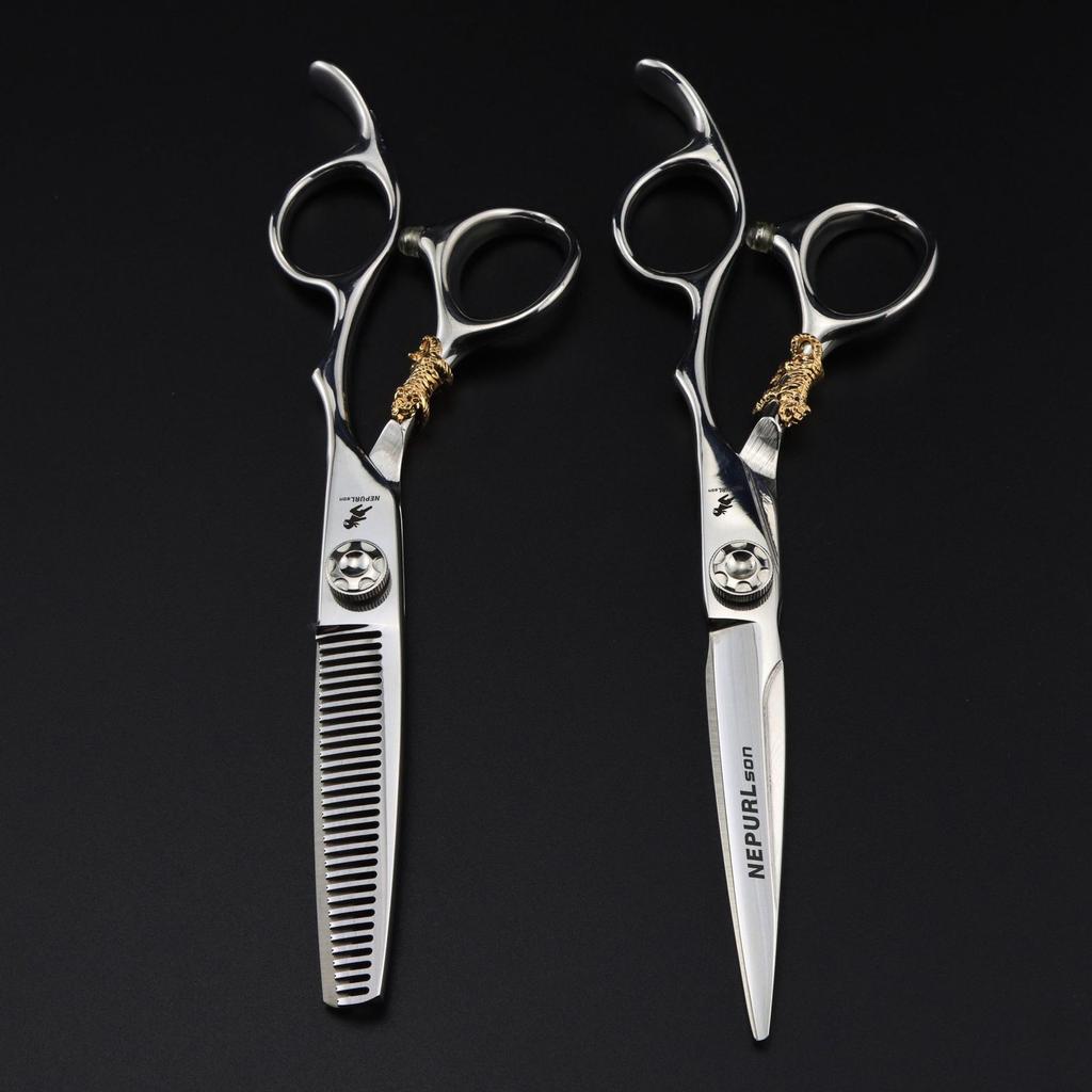 Black 6.0 Inch Nimpson Little Golden Tiger, Screws, Hair Scissors, Hair Scissors, Tooth Scissors, Thin Tooth Scissors