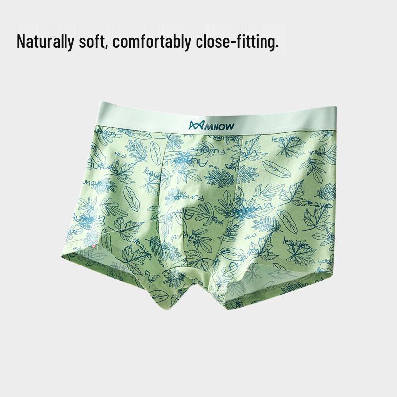 MiiOW Men's Plant Print Xinjiang Cotton 7A Antibacterial Seamless Boxer Briefs 4-Pack