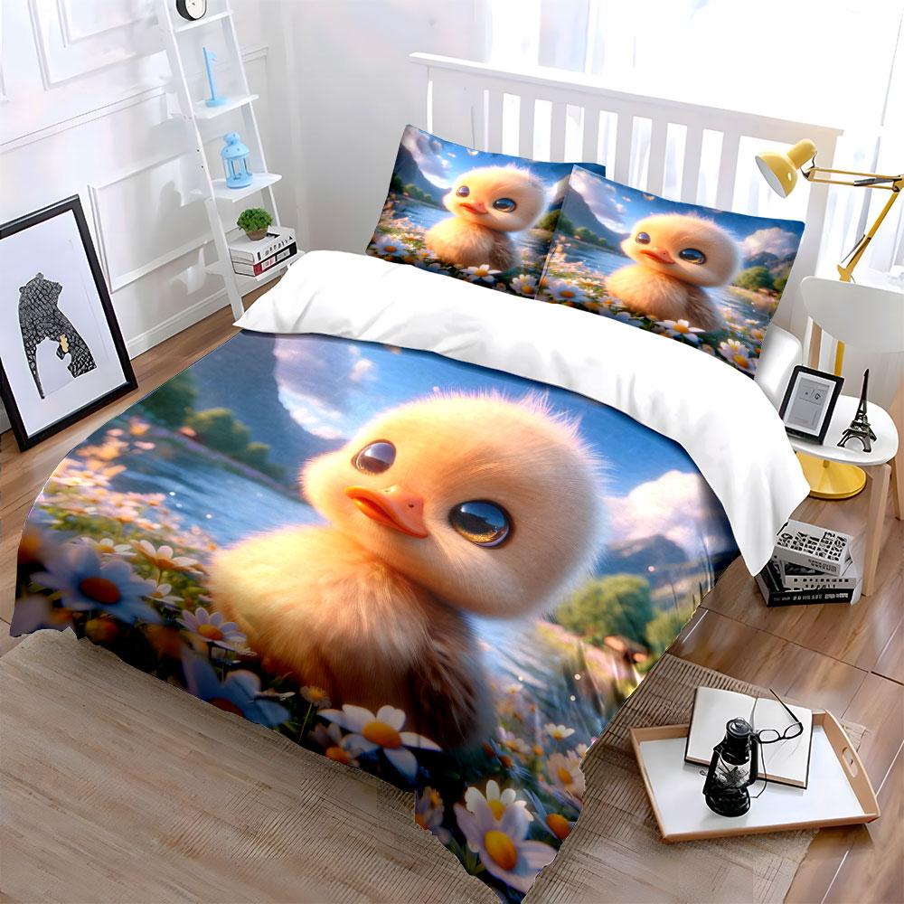 3Pcs Adorable Animal In Daisy Field Duvet Cover Set With 3D Printing Design Soft Polyester Bedding Set All-Season Comfort