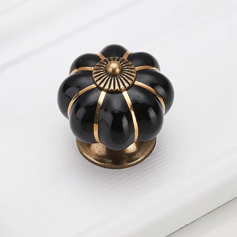 Pumpkin Gold Ceramic Handles Drawer Knobs Single Hole Cupboard Handles Cabinet Pulls Kitchen Accessories Handles Furniture