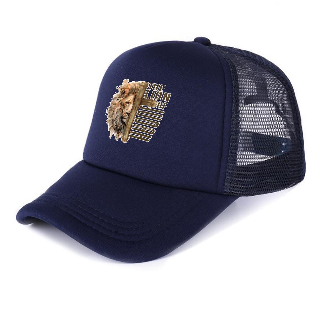 Lion of Judah Cross Printed Mesh Cap Adjustable Breathable All Season Sports Hat Unisex for Golf Outdoor Sports Dad Hat Cap