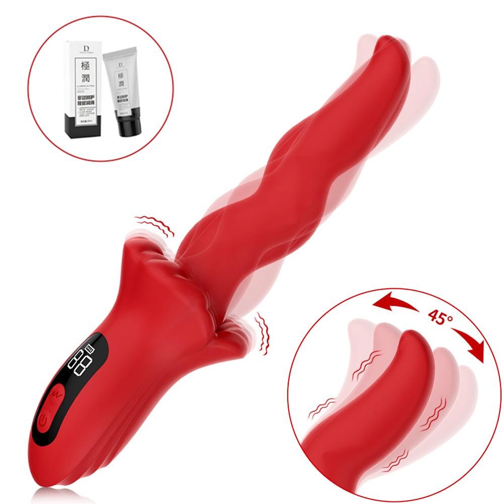 Display Screen Tongue Wiggling Vibrator - Dual Vibration Lip & Clitoral Stimulator, G-Spot Thrusting Massager Sex Toy