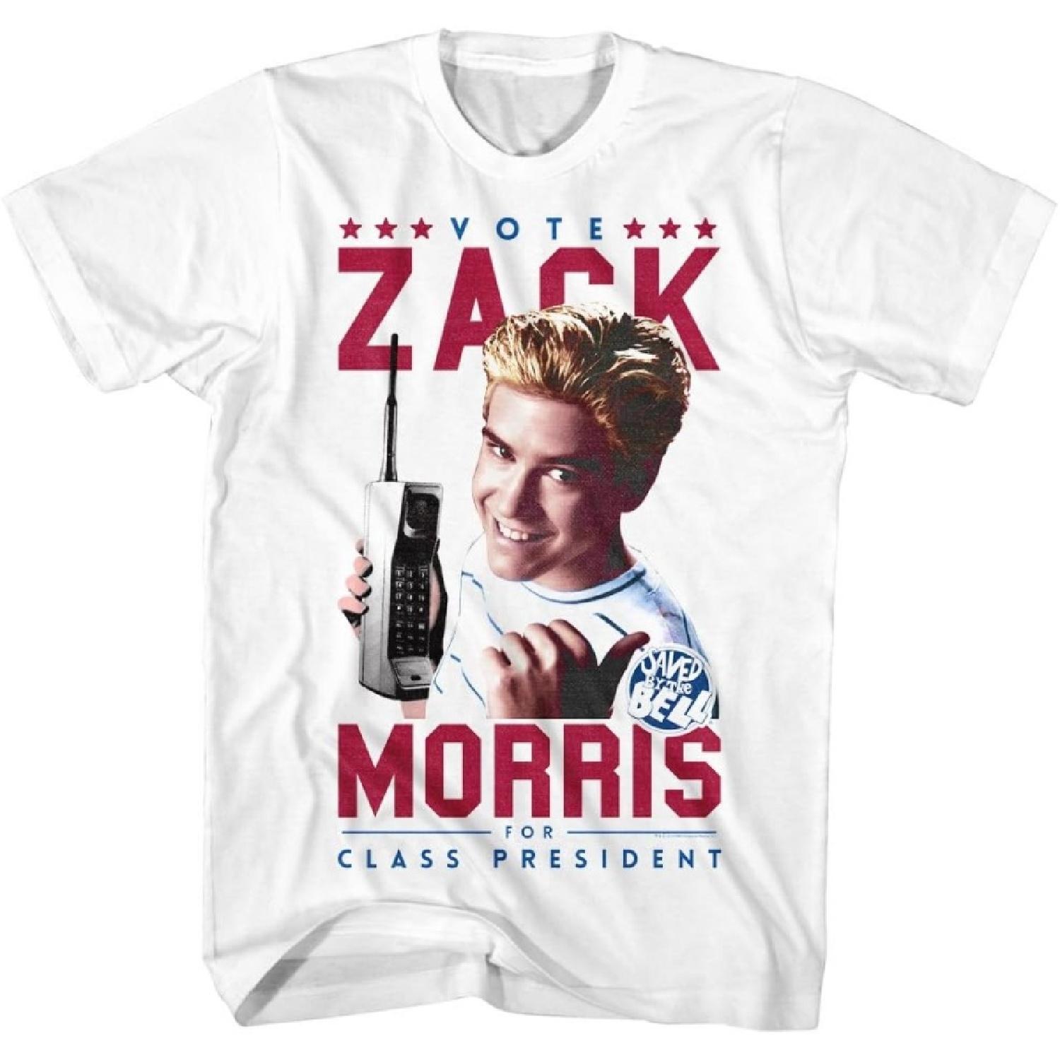 Saved by The Bell 80s Comedy Sitcom Vote Zack Morris President Adult T-Shirt Tee XXXXXL белый