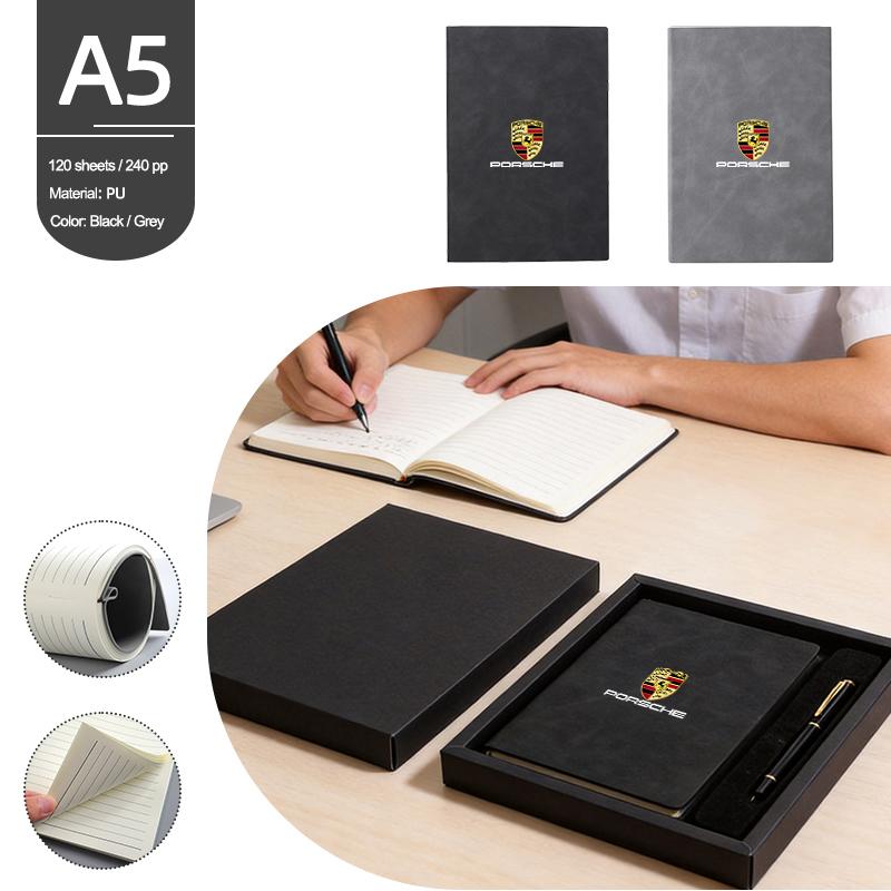 A5 Notebook Set Car Business Memo Thickened Simple Hard Cover For Porsche Cayenne Panamera Macan Cayman 718 911 Taycan Sticker VN2