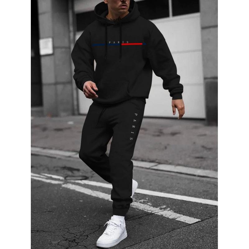 Men's Sports Sets New Men's Hooded with Printed Logo Letters Loose Fit Sweatshirt Sport Set